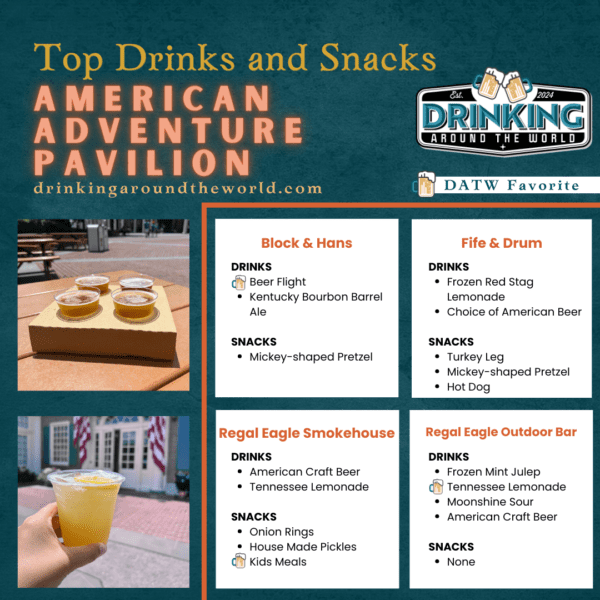 american adventure pavilion best drinks and snacks graphic