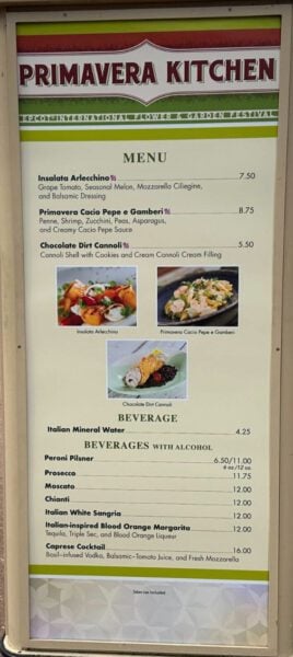 Primavera Kitchen 2025 Menu