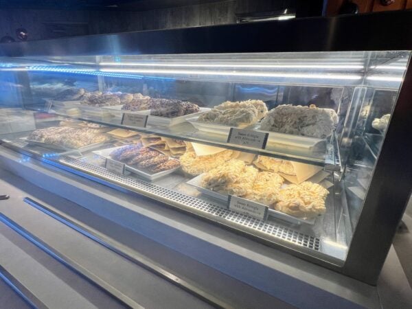 Pastries and cookies in a display case at EPCOT's Norway Pavilion