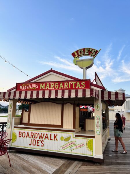 Boardwalk Joe's Marvelous Margaritas stand on the Disney Boardwalk, a stop on a Disney Skyliner bar crawl.