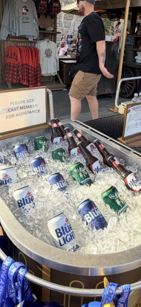 EPCOT beers in ice: Blue Light, Moosehead, Sapporo, and more.