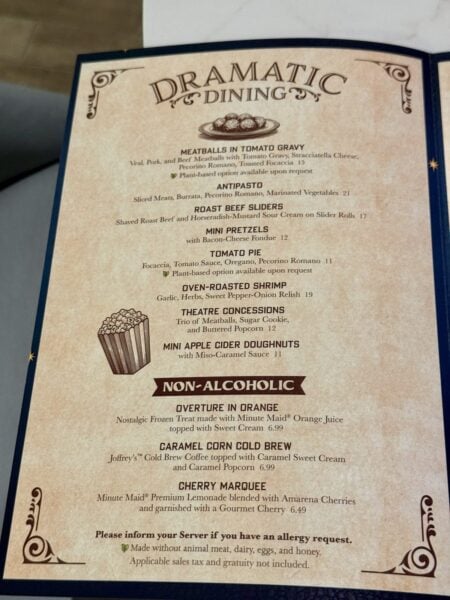 Hurly-Burly Dramatic Dining food menu with October 2026 prices