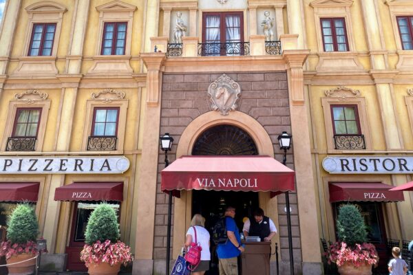 Entrance to Via Napoli Ristorante e Pizzeria in EPCOT's Italy pavilion